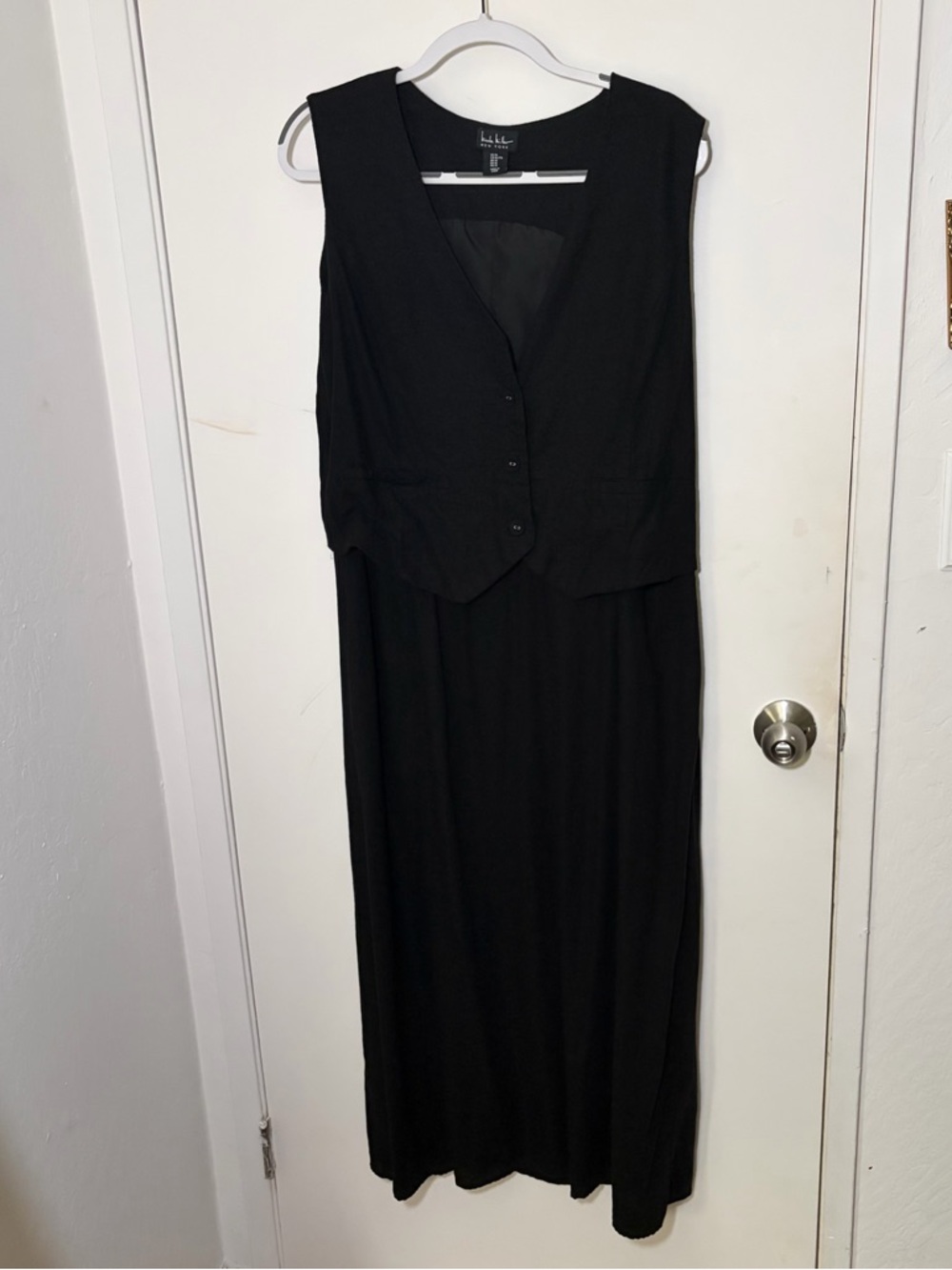 Nicole Miller Black Sleeveless Maxi Dress with Vest Bodice